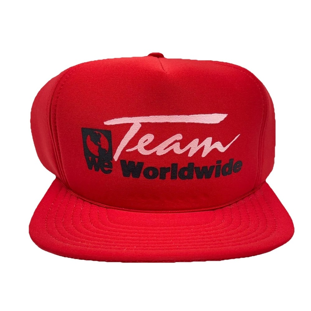 Vintage Team Worldwide Hat Cap Snap Back Trucker Red White Trucking Y2K Foam 00s